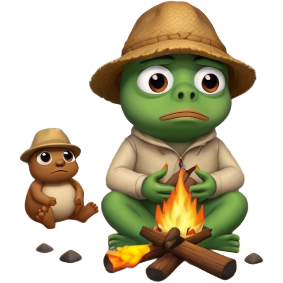 Sukurk pepe 3D vaizdu, prie laužo liudnas. emoji