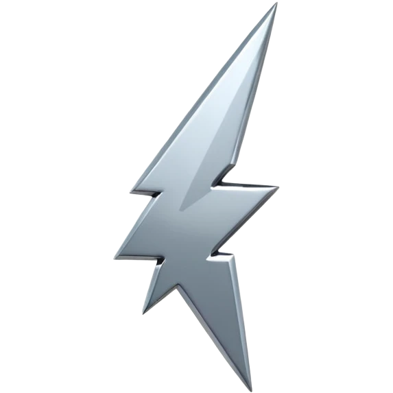 A lightning bolt emoji made of polished silver chrome, sharp yet rounded edges, glossy metallic surface, soft reflections, minimal futuristic design, iOS emoji style, centered, clean white background emoji