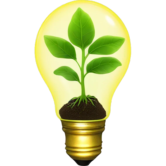 a plant sprout inside a yellow glowing idea lightbulb emoji