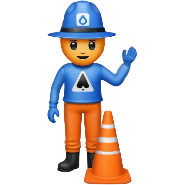 Blurry blue ranch on a traffic cone with black pants and arms with a sign that say “OAKSOMA” emoji