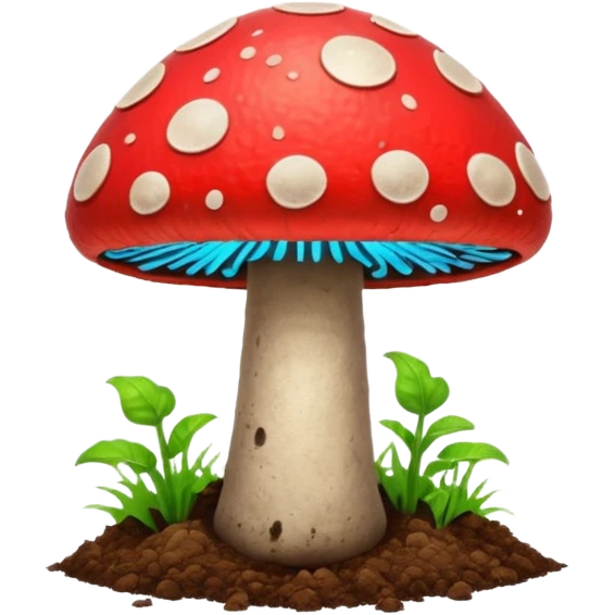 neon glowing magic mushroom with dirt emoji