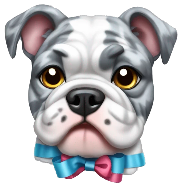 Blue Merle bulldog with bows emoji