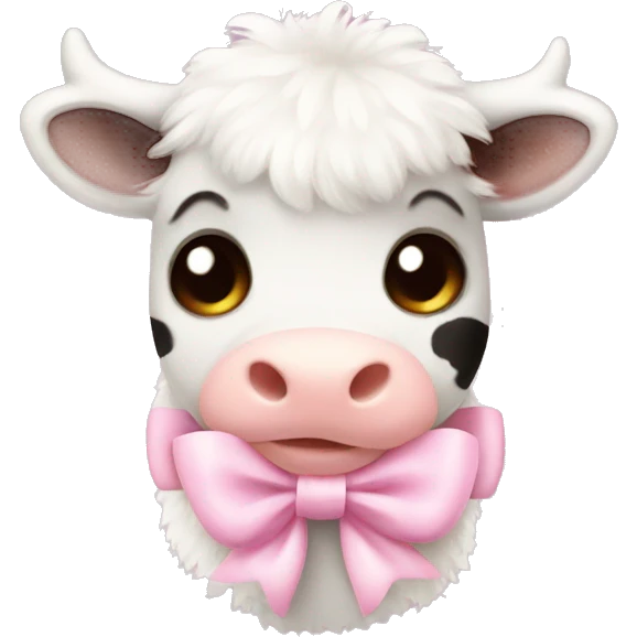 Fuzzy baby cow with light pink bow emoji