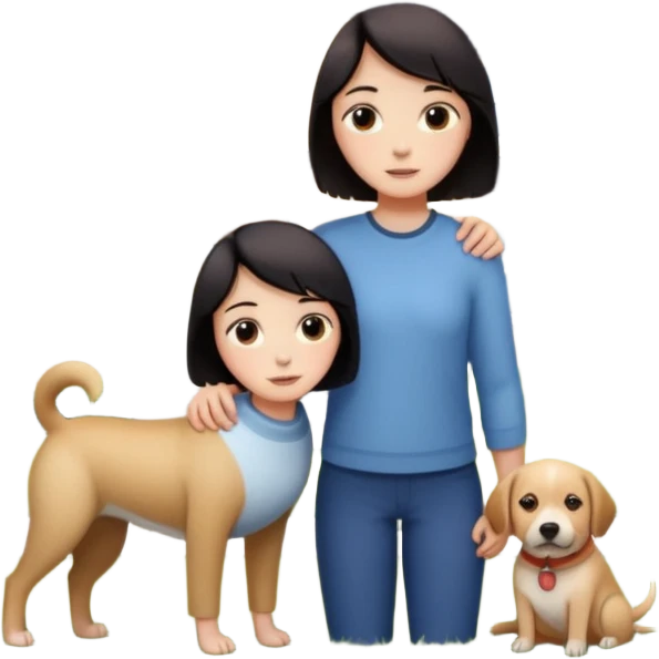 Девушка с тёмными короткими волосами стоит на фоне большого дома рядом с ней стоит мужчина со светлыми волосами обнимаются и рядом собака emoji