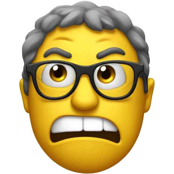a yellow emoji with very very big glasses the emoji very angry and looks to the right side emoji
