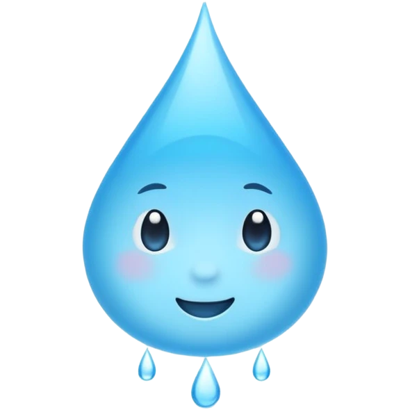 A single water droplet emoji, iPhone emoji style, glossy and smooth, cartoonish, vibrant sky blue color, high detail, simple and cute design, isolated on white background, centered composition


 emoji