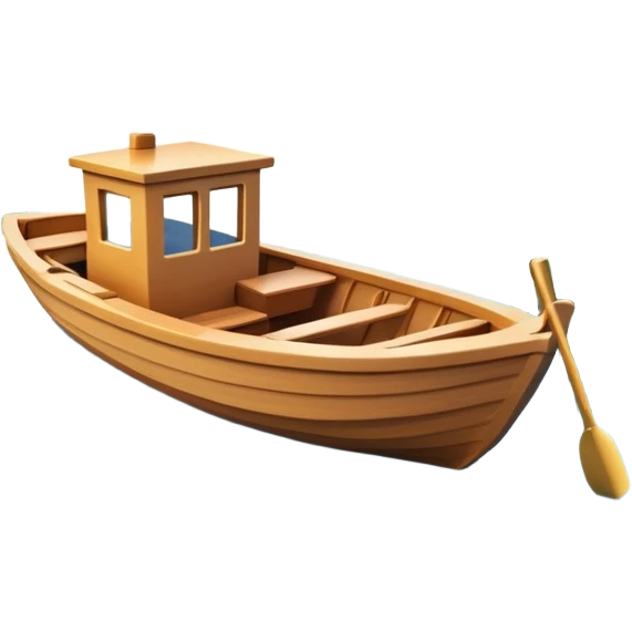 A 3D cartoon small boat floating on estuary water, with nearby reeds and horizon in view, bright lighting, photo frame,Memoji-style. emoji