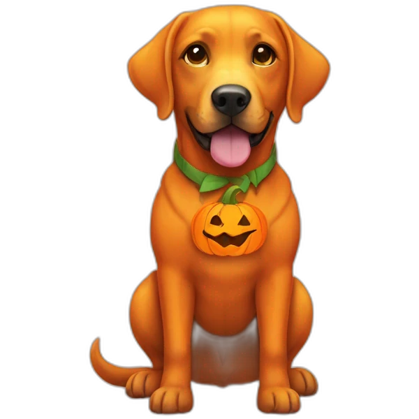 Labrador dressed as pumpkin emoji