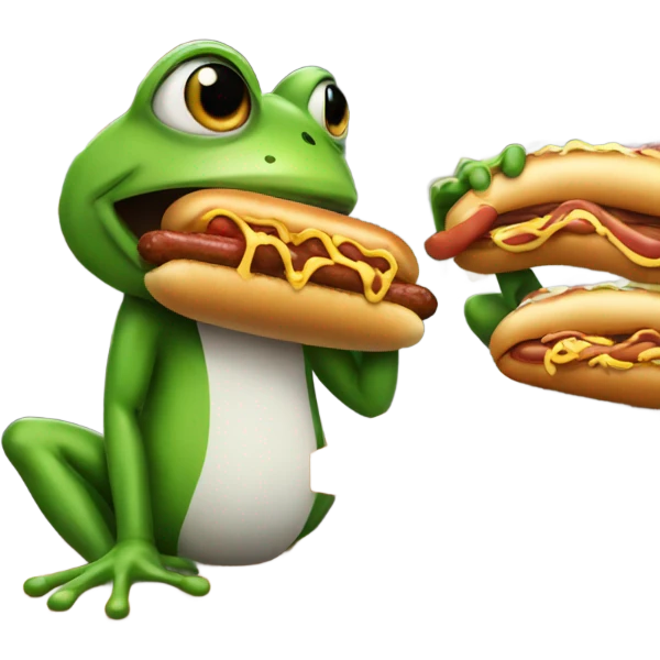 A frog eating a hotdog in a shop called Zabka emoji