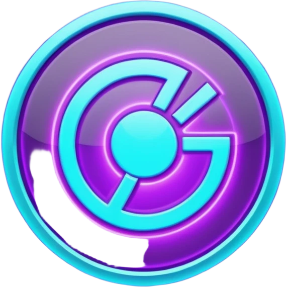 futuristic minimalistic glowing reload symbol, purple and cyan energy glow, dark background, clean modern design, 1:1 aspect ratio, no face emoji