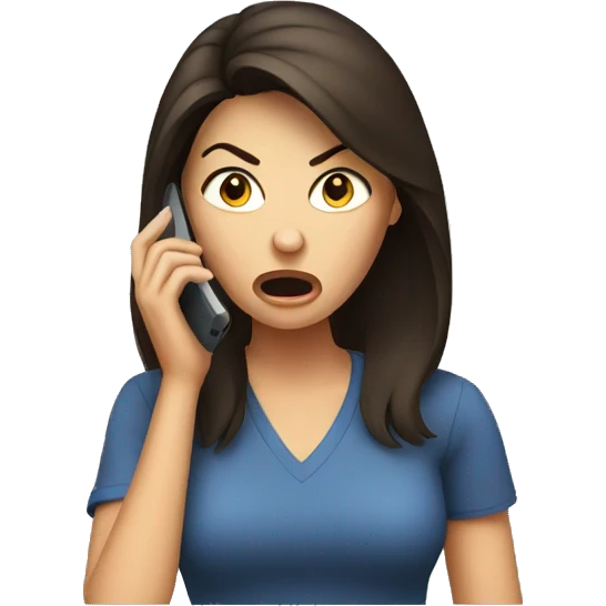 Brunette angry Woman talking on cell phone emoji
