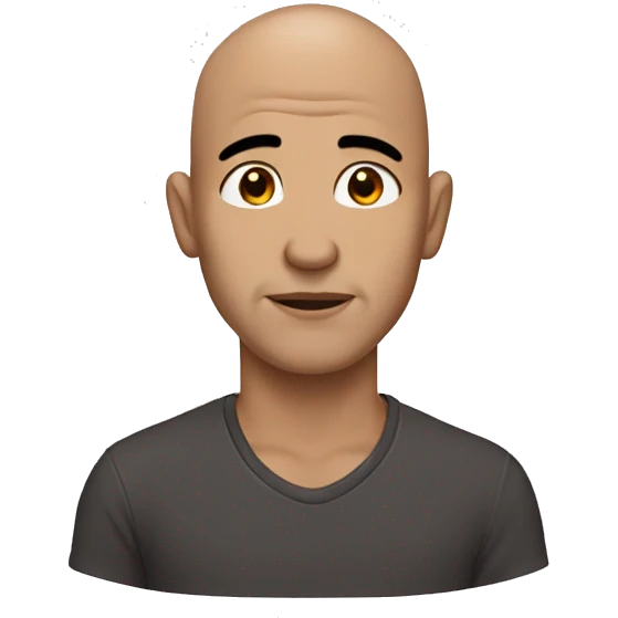man without hair, brown eyebrows, brown eyes, no beard emoji