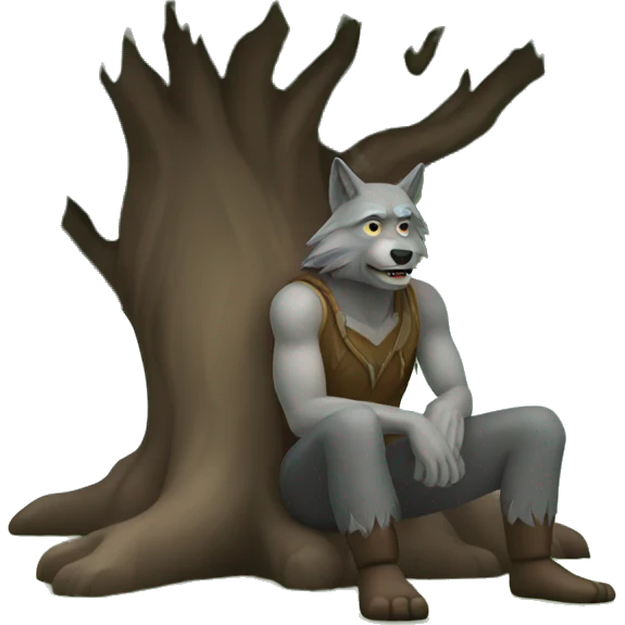 A wolf man sitting under a tree emoji