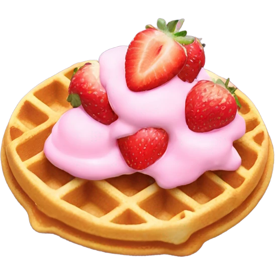 waffle with pink cream and strawberries on top emoji