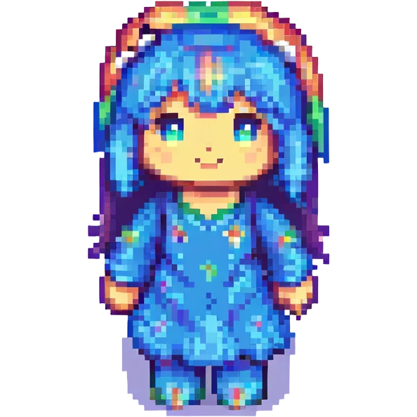 Rainbow Friends Blue character, pixel art style, full body, playful pose emoji