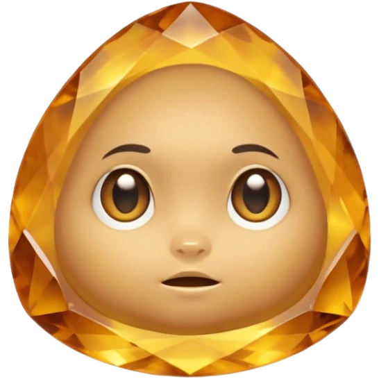 Single gemstone rock character, warm golden citrine, squat and heavy like a rock, with carved facets and tiny surface imperfections, cute round eyes  emoji