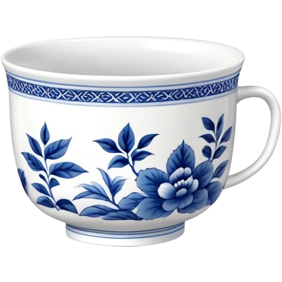 traditional Chinese tea cup with blue and white porcelain design without handle, clean simple style emoji