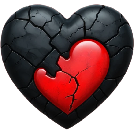 iOS style emoji, dark fantasy heart, black cracked heart, red inner glow, glossy emoji