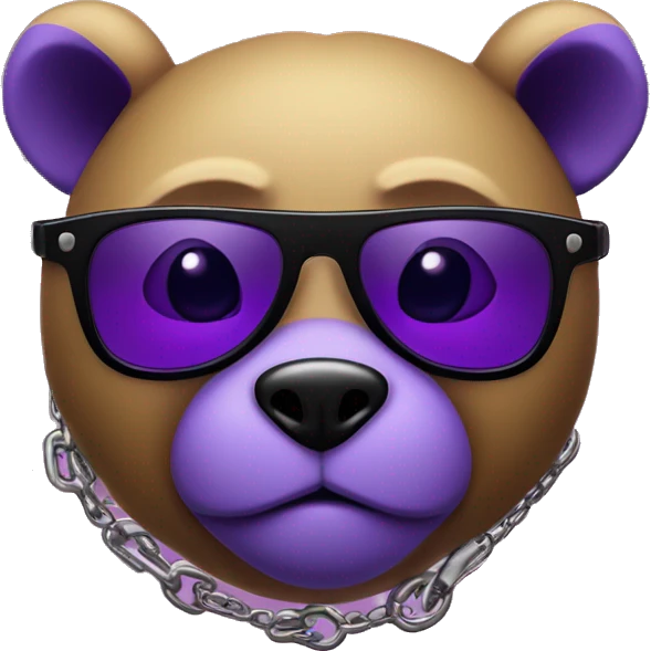 purple bear with black sun glasses, chain with letter “D” emoji