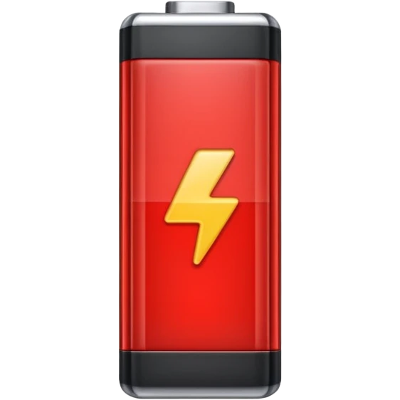 iPhone-style emoji of a battery that is almost empty, with a small red bar at the end indicating low energy. Clean, minimal, glossy look, transparent background. emoji