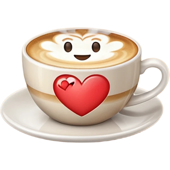 cappuccino cup with a heart-shaped latte art on top, steam rising, cheerful emoji emoji