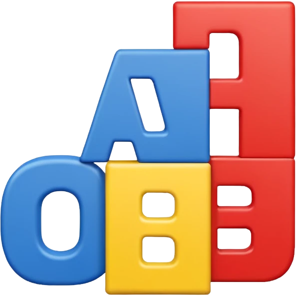 playful block-style letters A, B, C in primary colors emoji