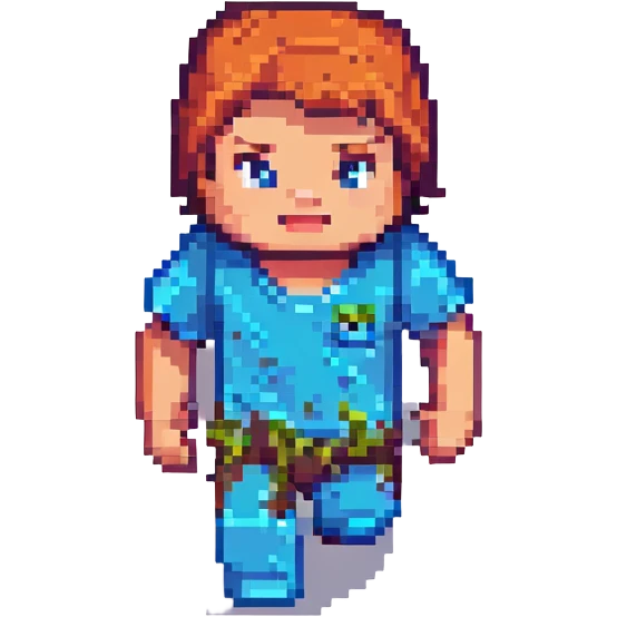 Minecraft baby character in pixel art, running fast, blocky grass and sky, playful expression emoji