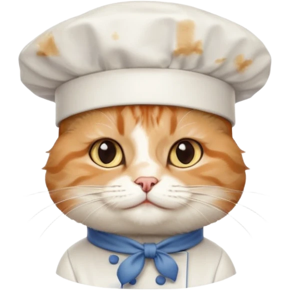 fluffy chef cat wearing a tall white chef hat emoji