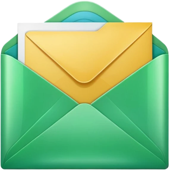 A simple emoji-style icon of a transparent green plastic gym logo, folder envelope, slightly open, with clean edges, soft shine, and subtle shading, conveying fitness organization and active lifestyle. emoji