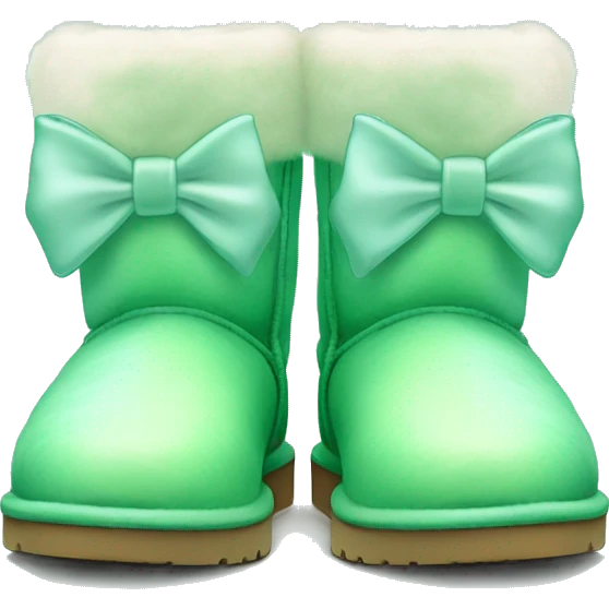 Realistic gradient mint green ugg boots with fur and light mint green bow. emoji