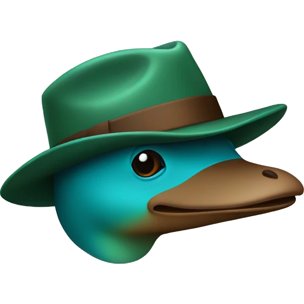 Blue/green platypus with a brown fedora emoji