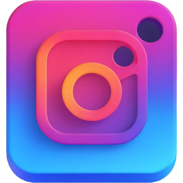 Modify the icon to have the exact Instagram official color gradient with purple, pink, orange, yellow, and white. Use a 3D style with a sense of depth and a transparent background. emoji