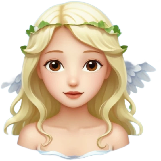 a beautiful angel like girl mix with  watel lili and  Strawberries  being born with an nenuphar on her light hair on stars  emoji