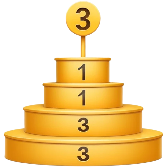Create an emoji of a podium with three levels. Th with pedestial platforms with the numbers 1, 2, and 3 clearly visible on each base. The style should be clean, modern, and minimalist emoji