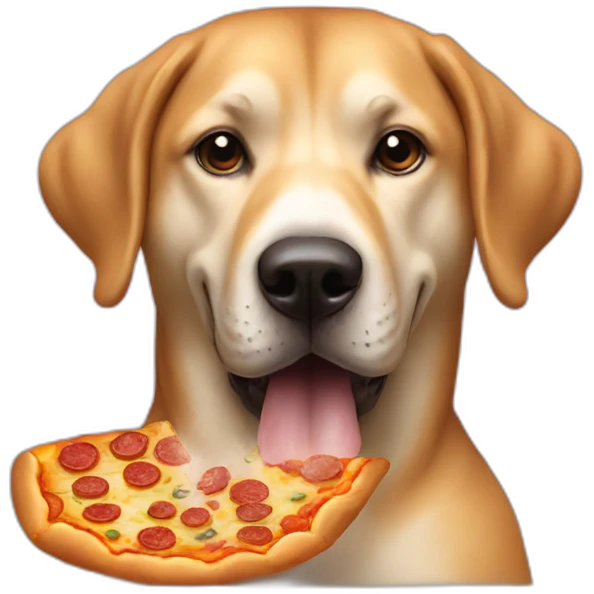 Big dog eating a pizza in the bath  emoji