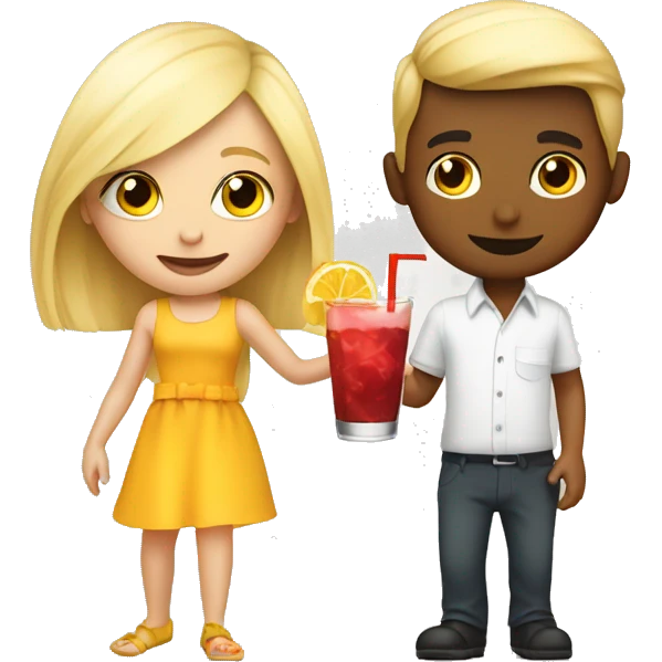 Blond girl and boy Drinking a cocktail while walking emoji