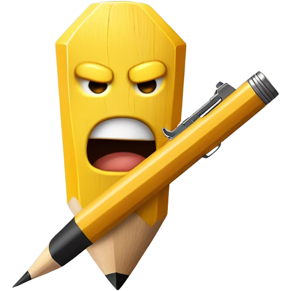 Angry pencil with a gun emoji