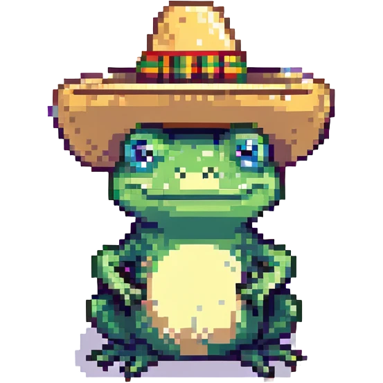 Mexican frog with a sombrero, pixel art style emoji