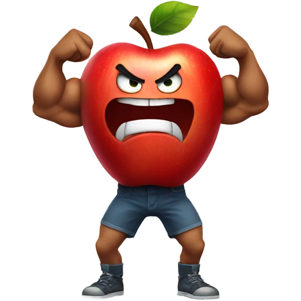 Angry Red apple flexing muscular arms emoji