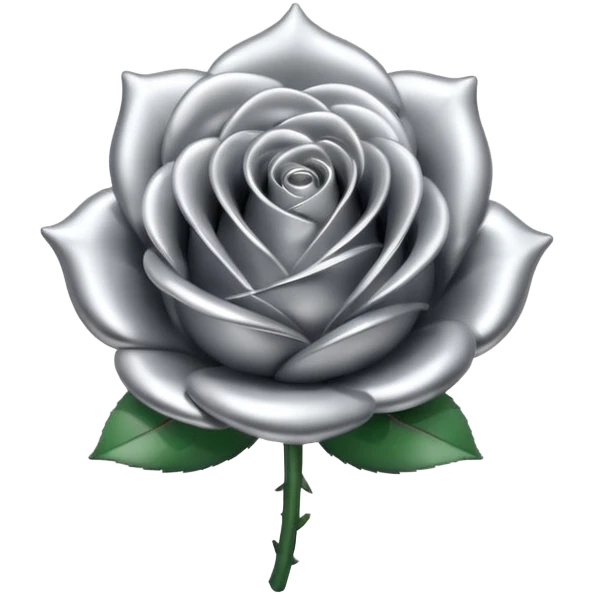 A rose emoji made of liquid silver metal, smooth metallic petals, reflective chrome surface, soft gradients, elegant shape, minimalistic iOS emoji style, centered, clean white background, realistic highlights, no text emoji