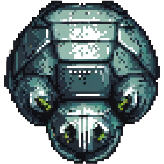 A black turtle mask with scratches, pixel art style, front view emoji
