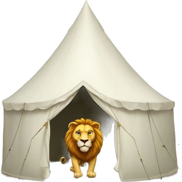 big white tent with a lion and a human rogue inside emoji