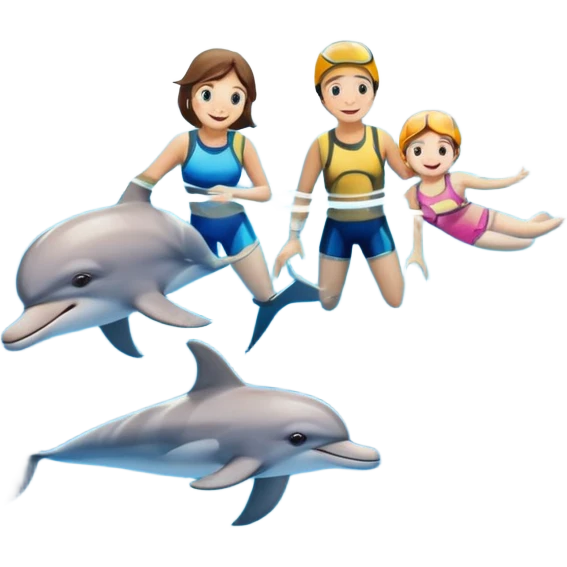 ]가족이 해변에서 돌고래 스노쿨링 하는 거 만들어줘 emoji