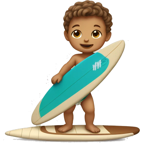 tan baby boy with brown hair on a surfboard emoji