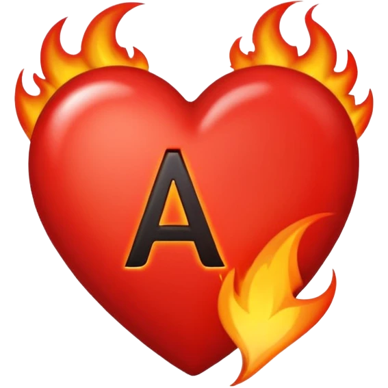 fireheart with letter A, heart is red and colour of A is black emoji
