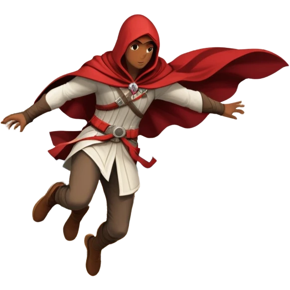 An icon featuring a hero performing a leap of faith from a tower in Florence, inspired by adventure games like Assassin's Creed. The design captures the dramatic moment mid-air, with detailed architecture and a bustling city below. Transparent background emoji