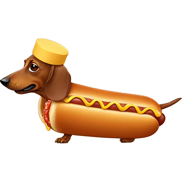 a dachshund in a hot dog costume emoji