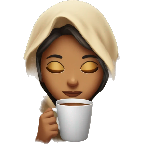 girl inside a blanket sipping coffee eyes closed emoji