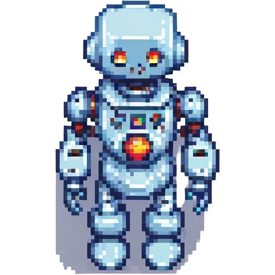industrial robot, minimal details, pixel art style emoji