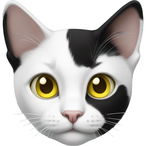 Black and white cat with yellow greenish eyes emoji